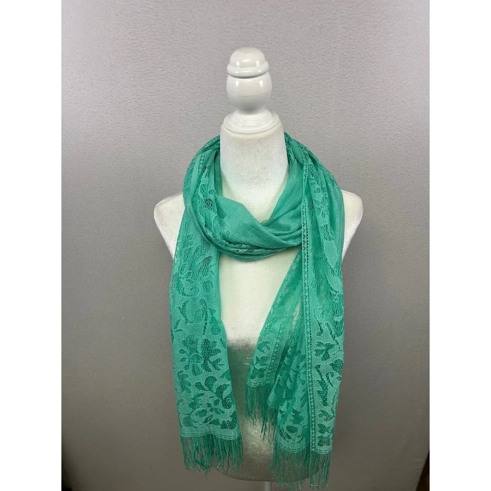 Boho Romantic Festival Women‎ OS Seafoam Green Floral Lace Fringe Shawl Wrap